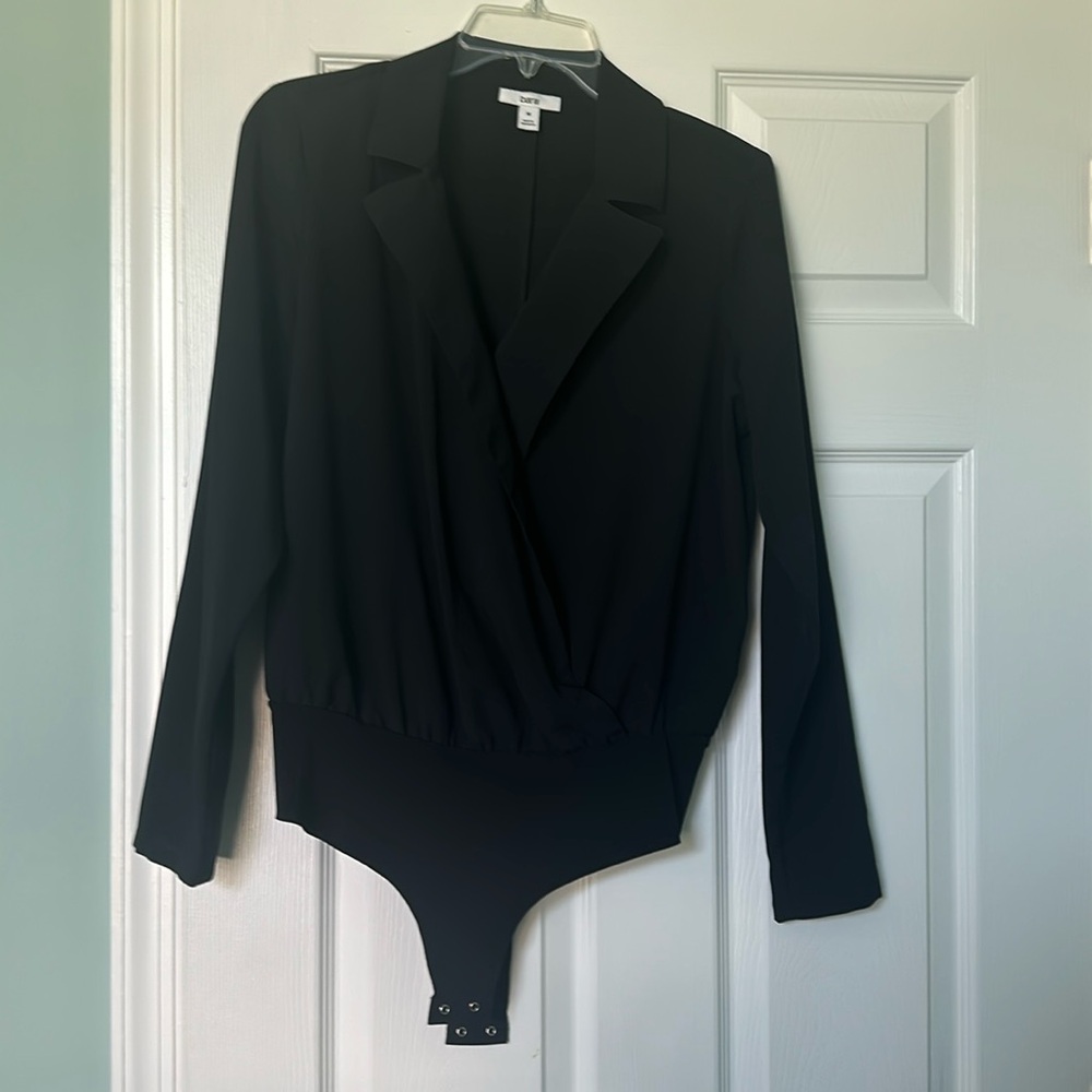 Bar III Black Long Sleeve Collared Body Suit Size M